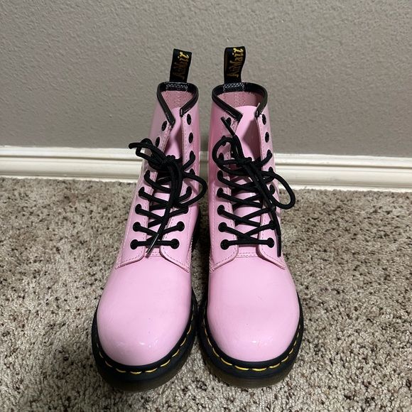 Dr. Martens Shoes - Dr. Martens Pink Lace-Up Patent Leather Boots